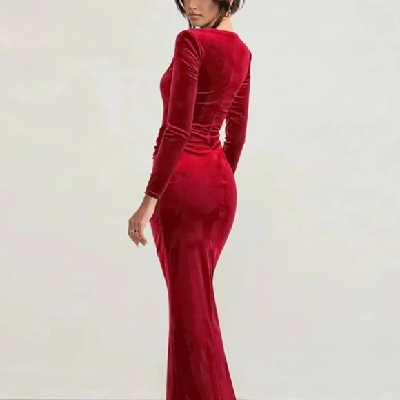 Velvet Corset Style Knot Bodycon Maxi Dress Size Small - Picture 3 of 3